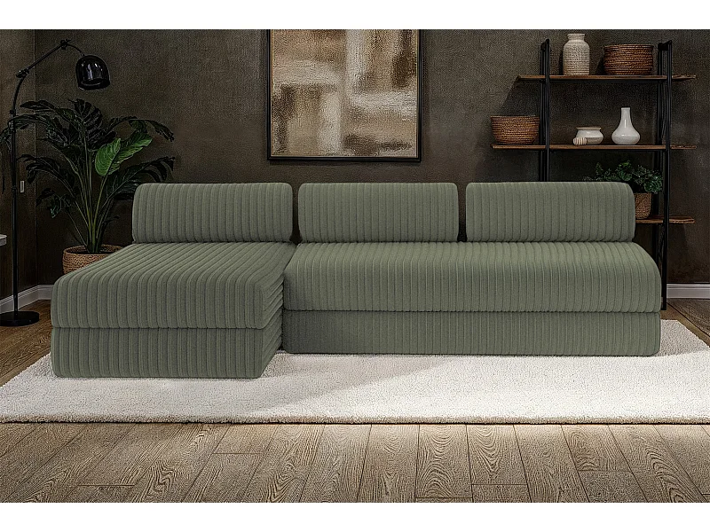 Canapé d'angle modulable et convertible 6 places - Velours côtelé XL - Vert