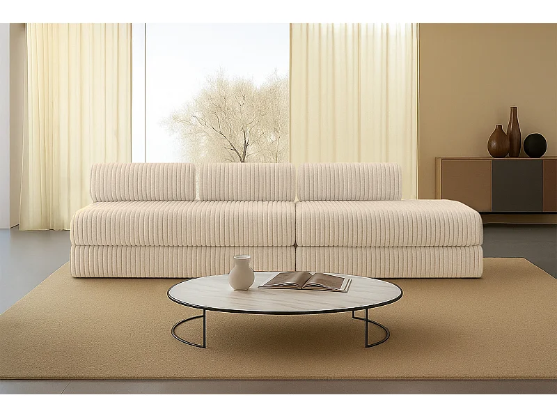 Canapé droit modulable et convertible 5 places - Velours côtelé XL - Beige