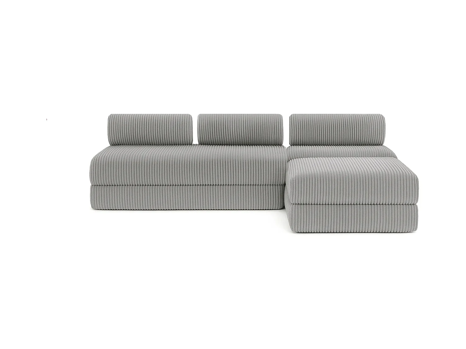 Canapé d'angle modulable et convertible 6 places - Velours côtelé XL - Gris clair