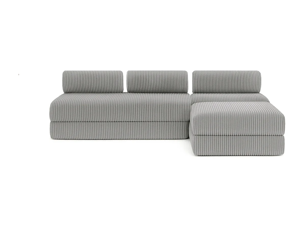 Canapé d'angle modulable et convertible 6 places - Velours côtelé XL - Gris clair