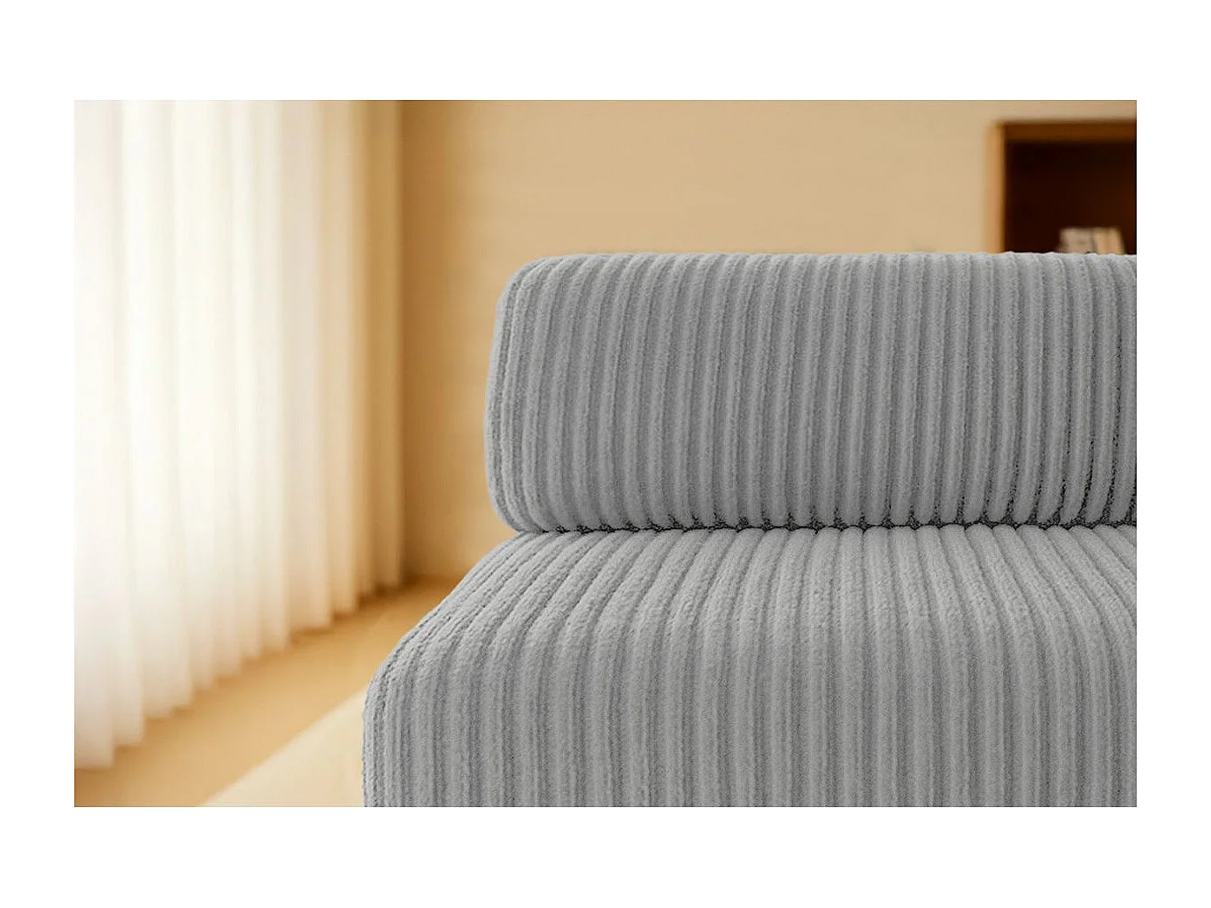 Canapé d'angle modulable et convertible 6 places - Velours côtelé XL - Gris clair