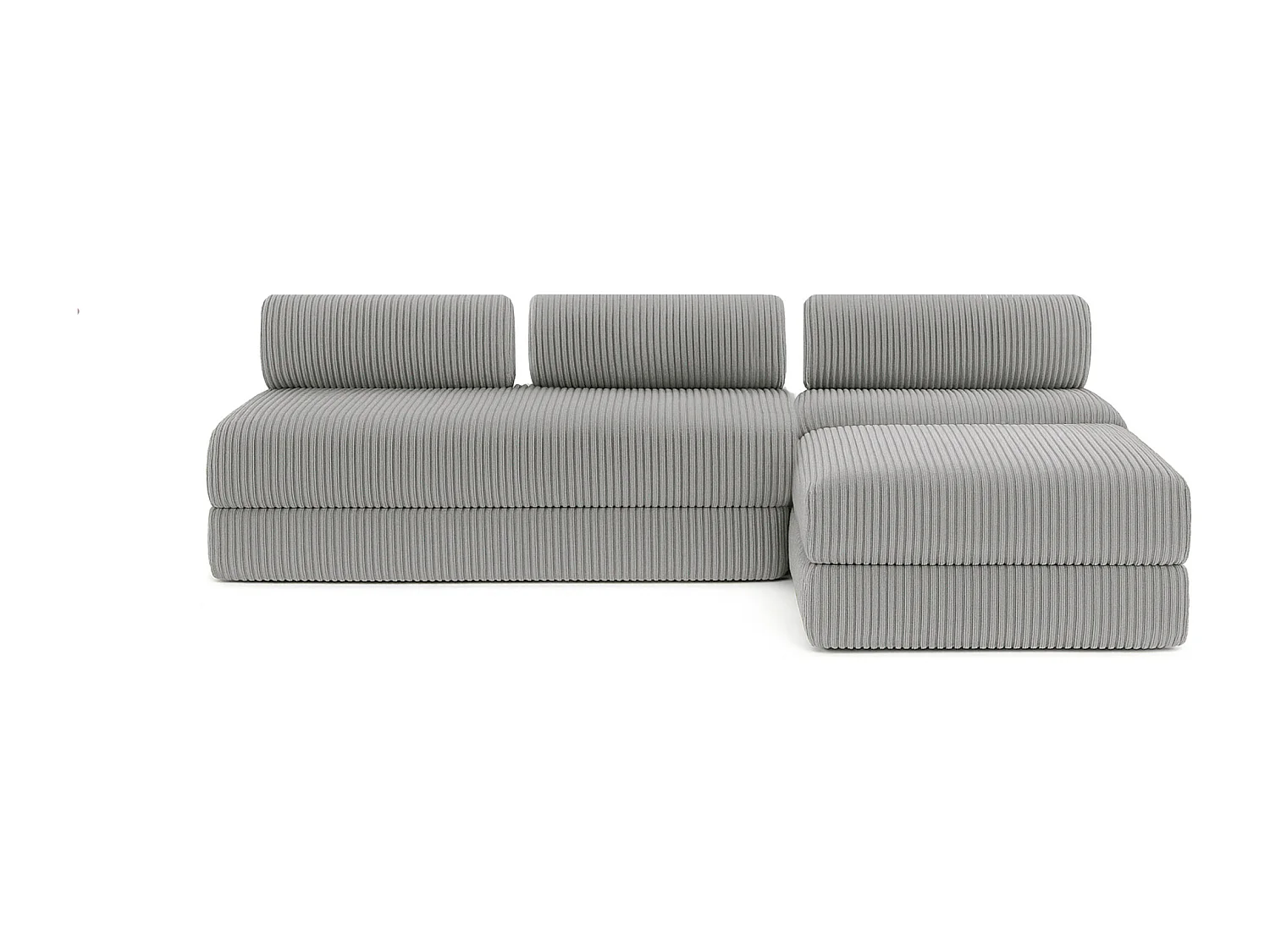 Canapé d'angle modulable et convertible 6 places - Velours côtelé XL - Gris clair