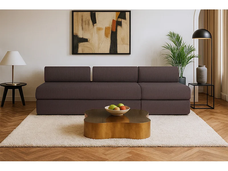 Canapé droit modulable et convertible 4 places - Velours côtelé - Marron