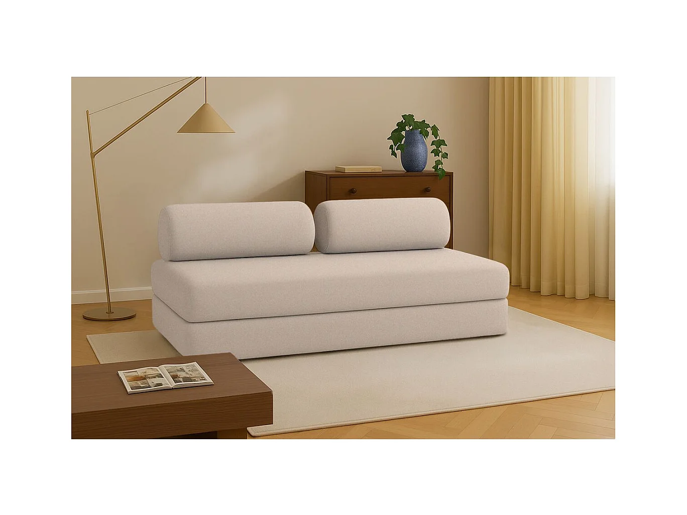 Canapé droit modulable et convertible 3 places - Tissu lisse - Beige