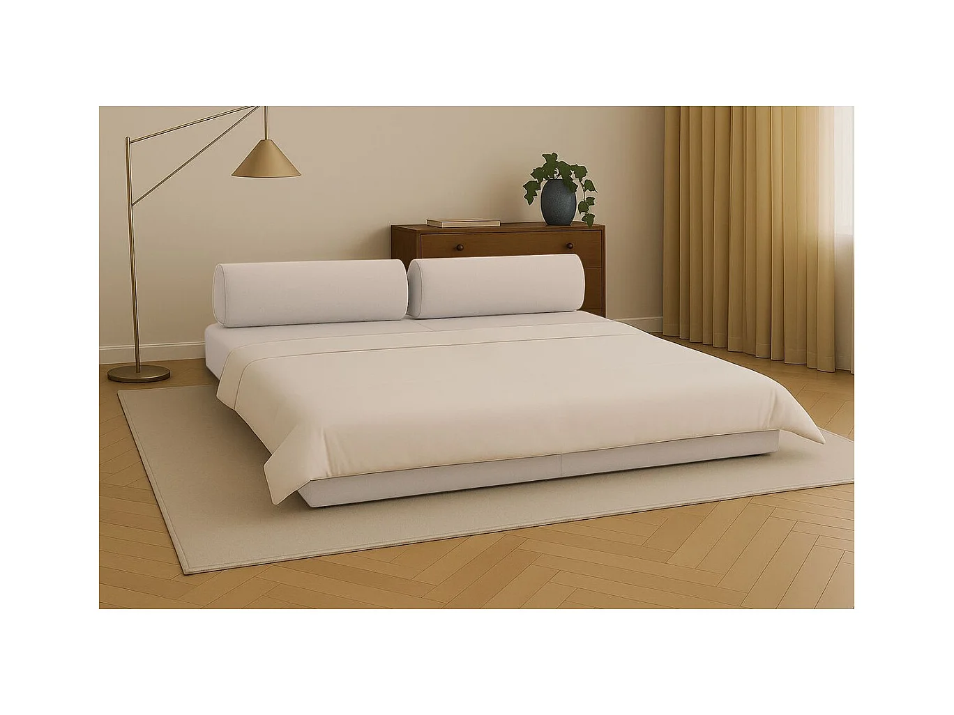 Canapé droit modulable et convertible 3 places - Tissu lisse - Beige