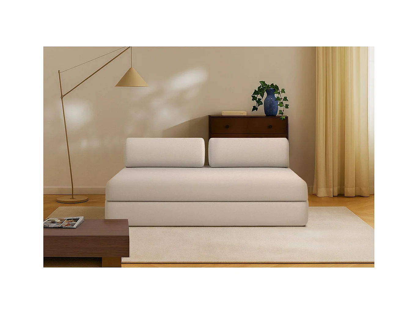 Canapé droit modulable et convertible 3 places - Tissu lisse - Beige