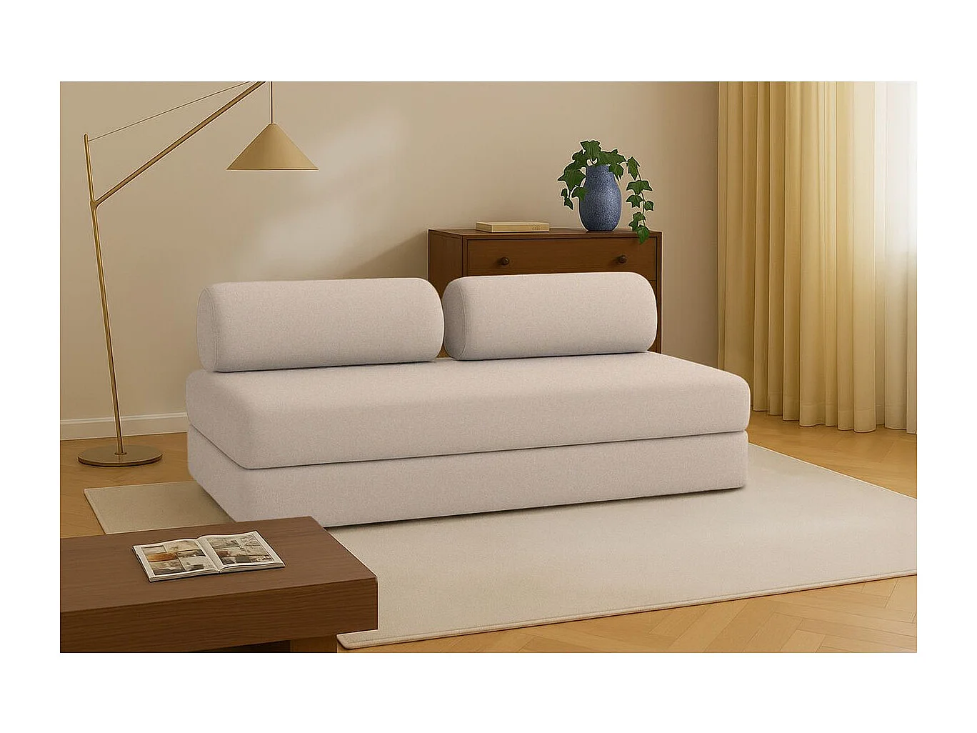 Canapé droit modulable et convertible 3 places - Tissu lisse - Beige