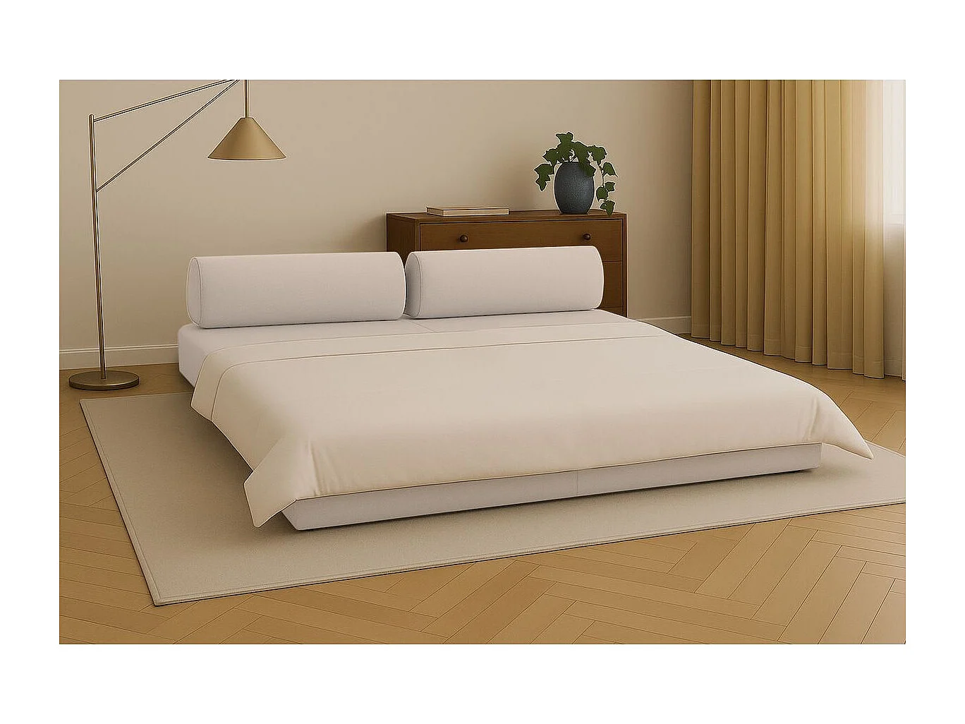 Canapé droit modulable et convertible 3 places - Tissu lisse - Beige