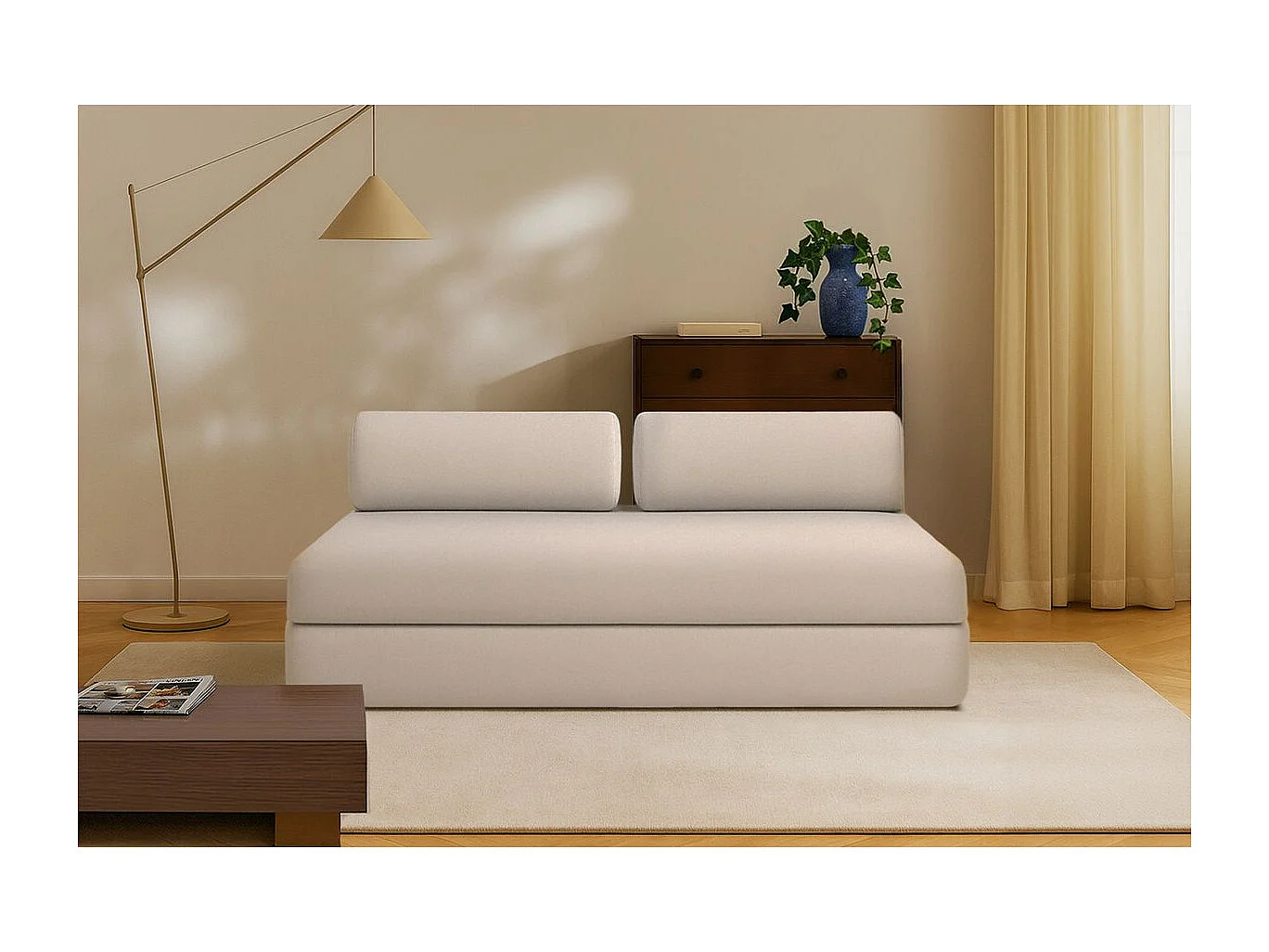 Canapé droit modulable et convertible 3 places - Tissu lisse - Beige