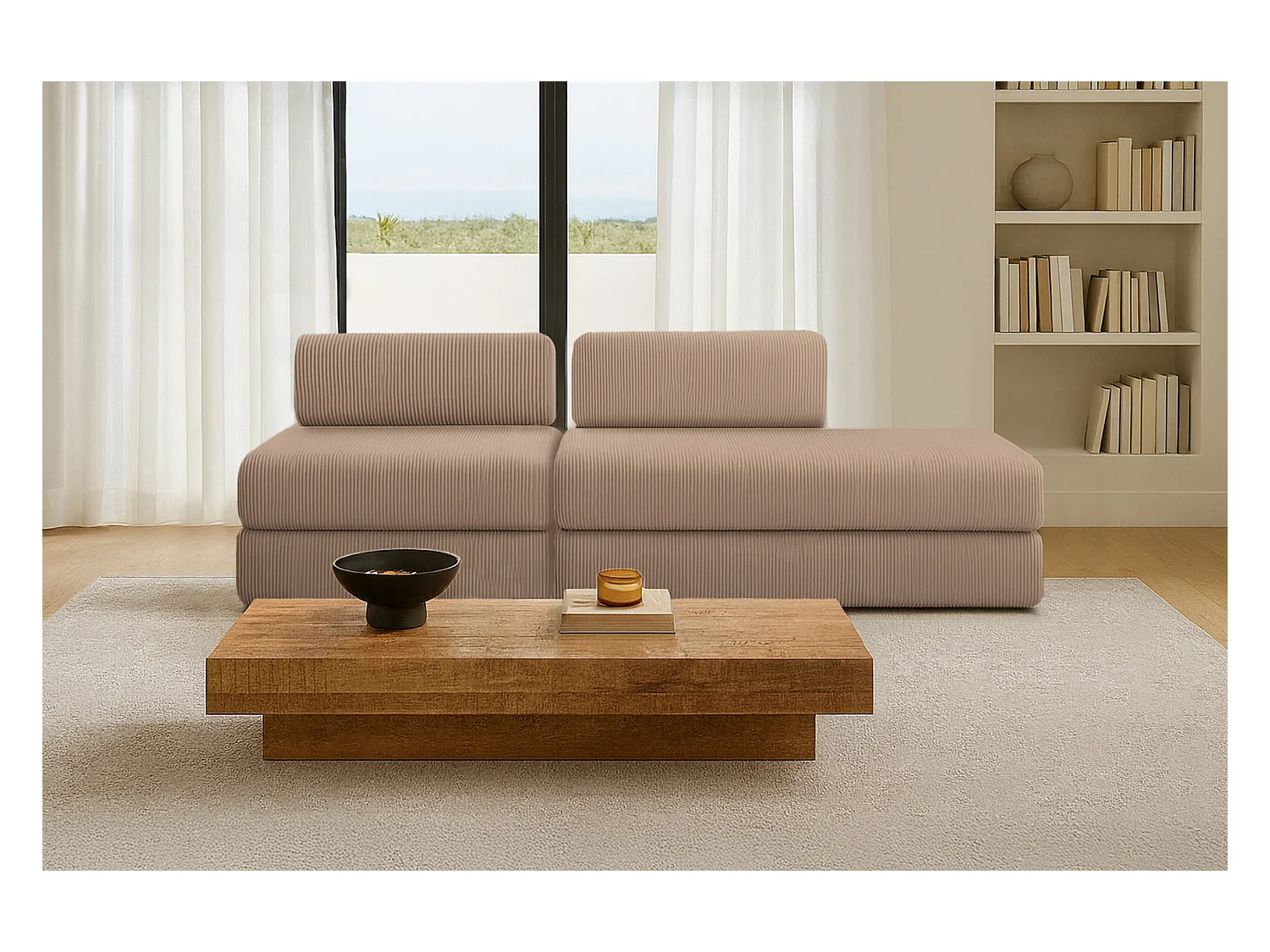 Canapé droit modulable et convertible 3 places - Velours côtelé - Taupe