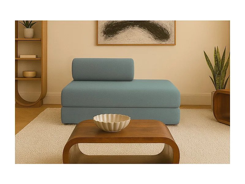 Canapé droit modulable et convertible 2 places - Tissu lisse - Bleu vert