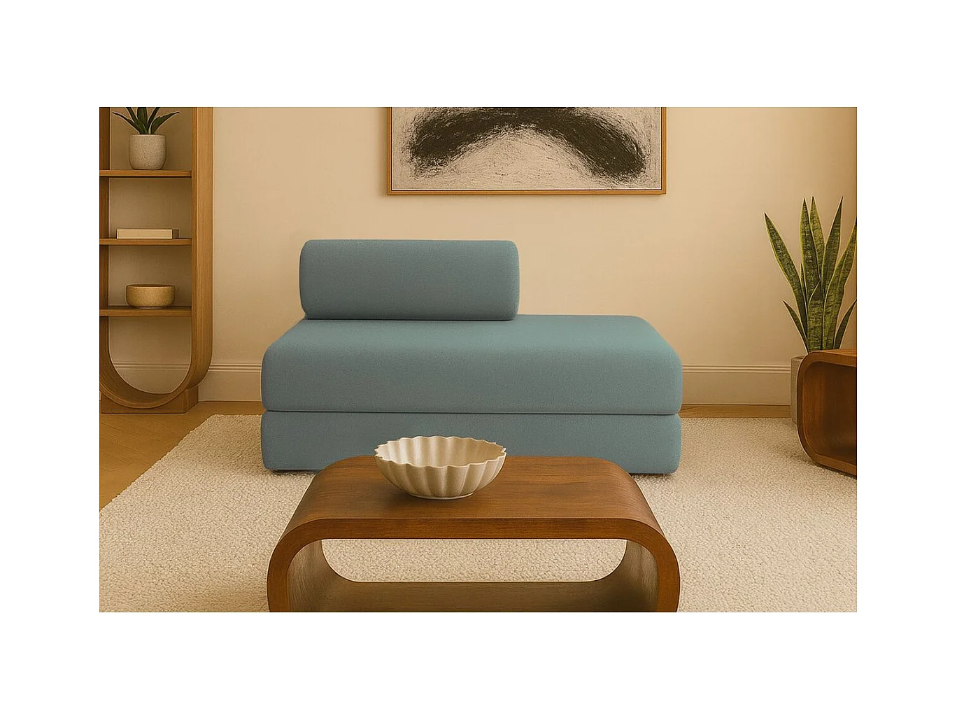 Canapé droit modulable et convertible 2 places - Tissu lisse - Bleu vert