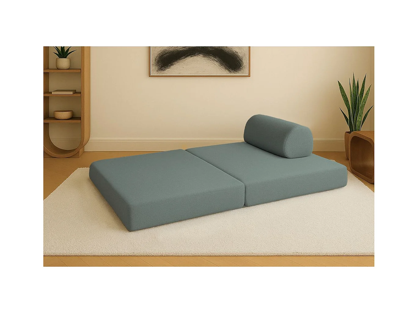 Canapé droit modulable et convertible 2 places - Tissu lisse - Bleu vert