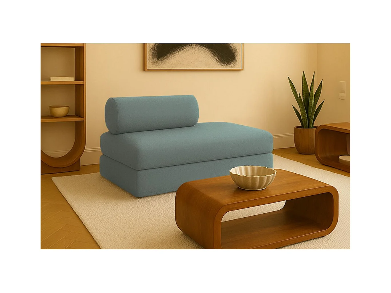 Canapé droit modulable et convertible 2 places - Tissu lisse - Bleu vert