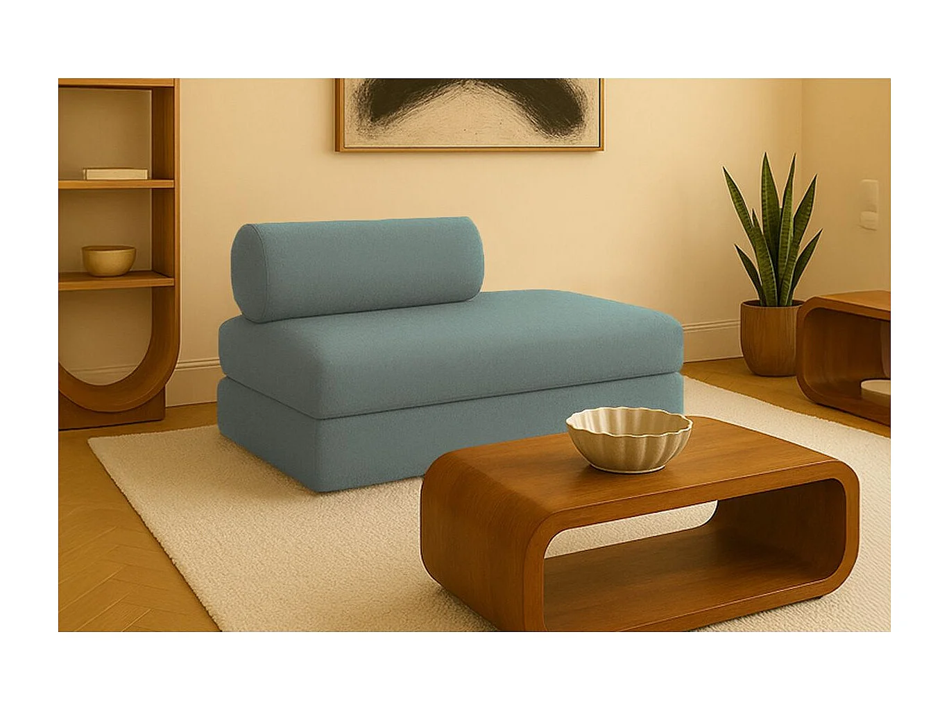 Canapé droit modulable et convertible 2 places - Tissu lisse - Bleu vert