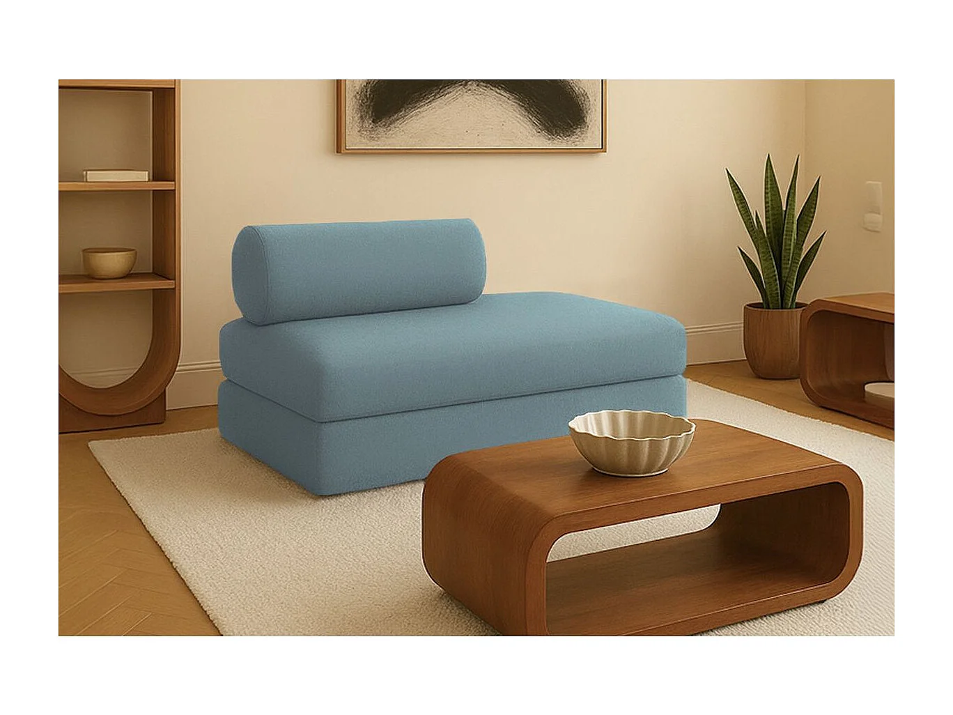 Canapé droit modulable et convertible 2 places - Tissu lisse - Bleu vert
