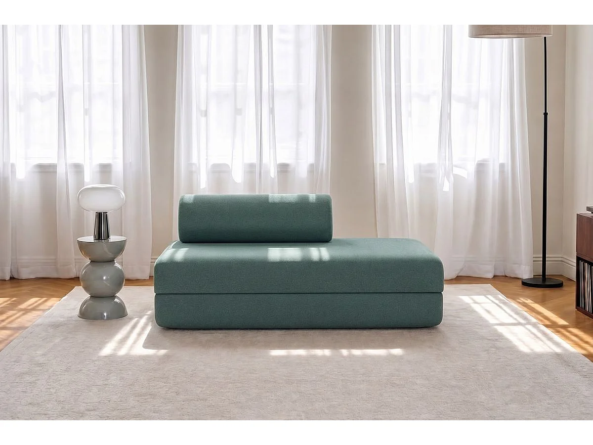 Canapé droit modulable et convertible 2 places - Tissu lisse - Bleu vert