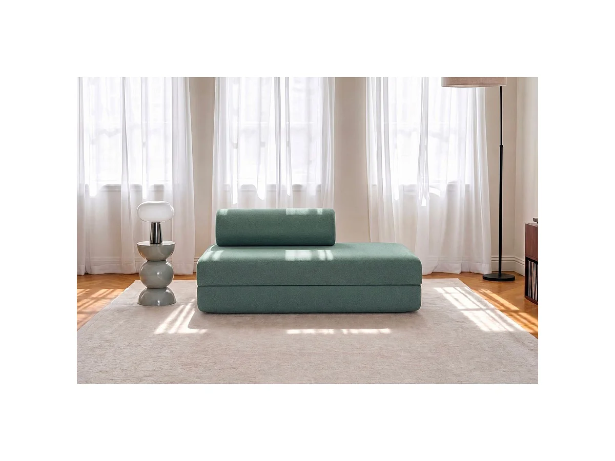 Canapé droit modulable et convertible 2 places - Tissu lisse - Bleu vert