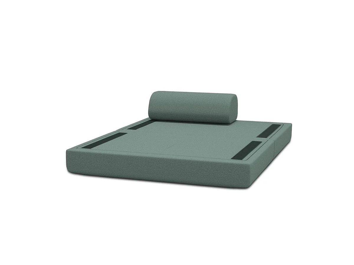 Canapé droit modulable et convertible 2 places - Tissu lisse - Bleu vert