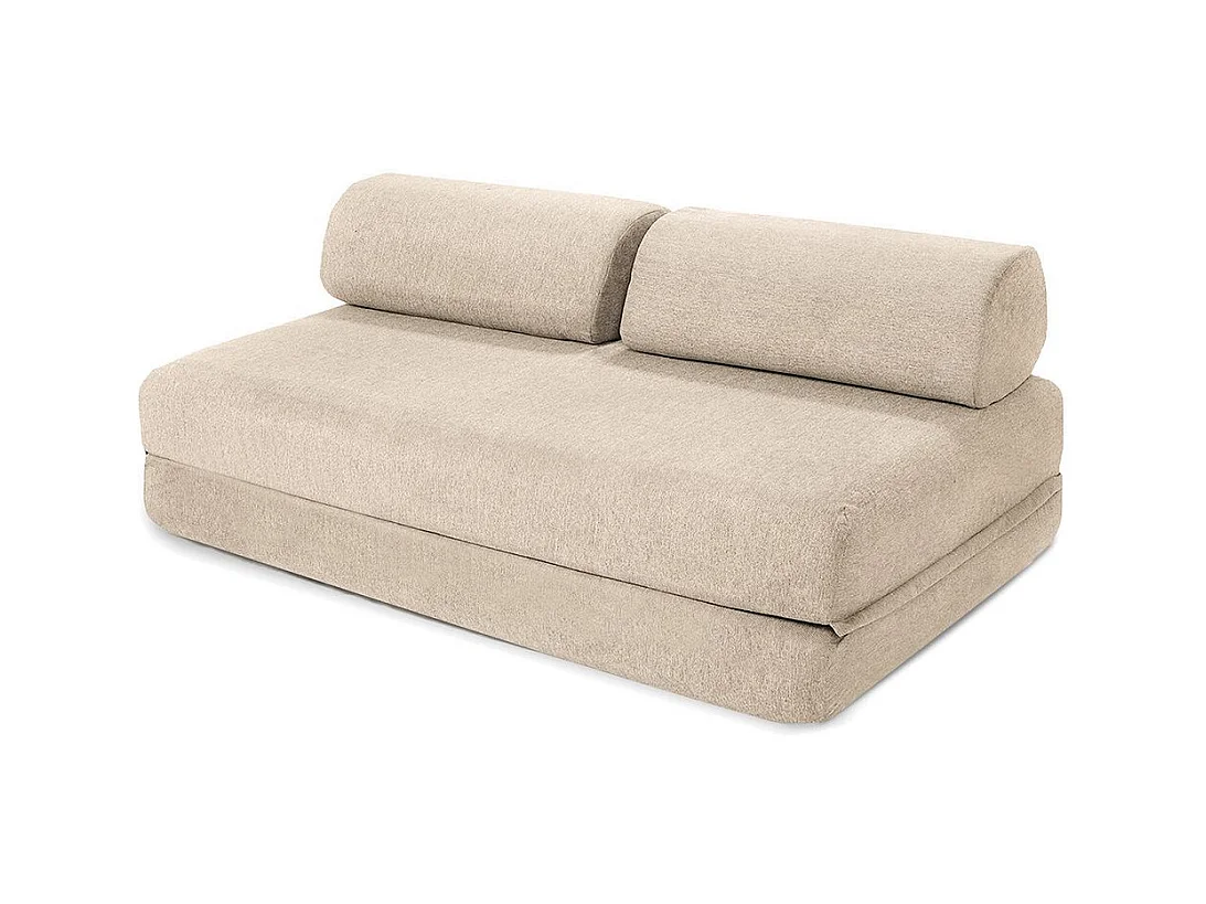 Canapé d'angle modulable et convertible 4 places - Tissu lisse - Beige