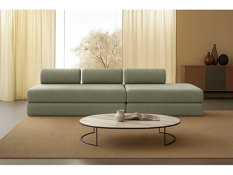 Canapé droit modulable et convertible 5 places - Tissu tweed - Vert