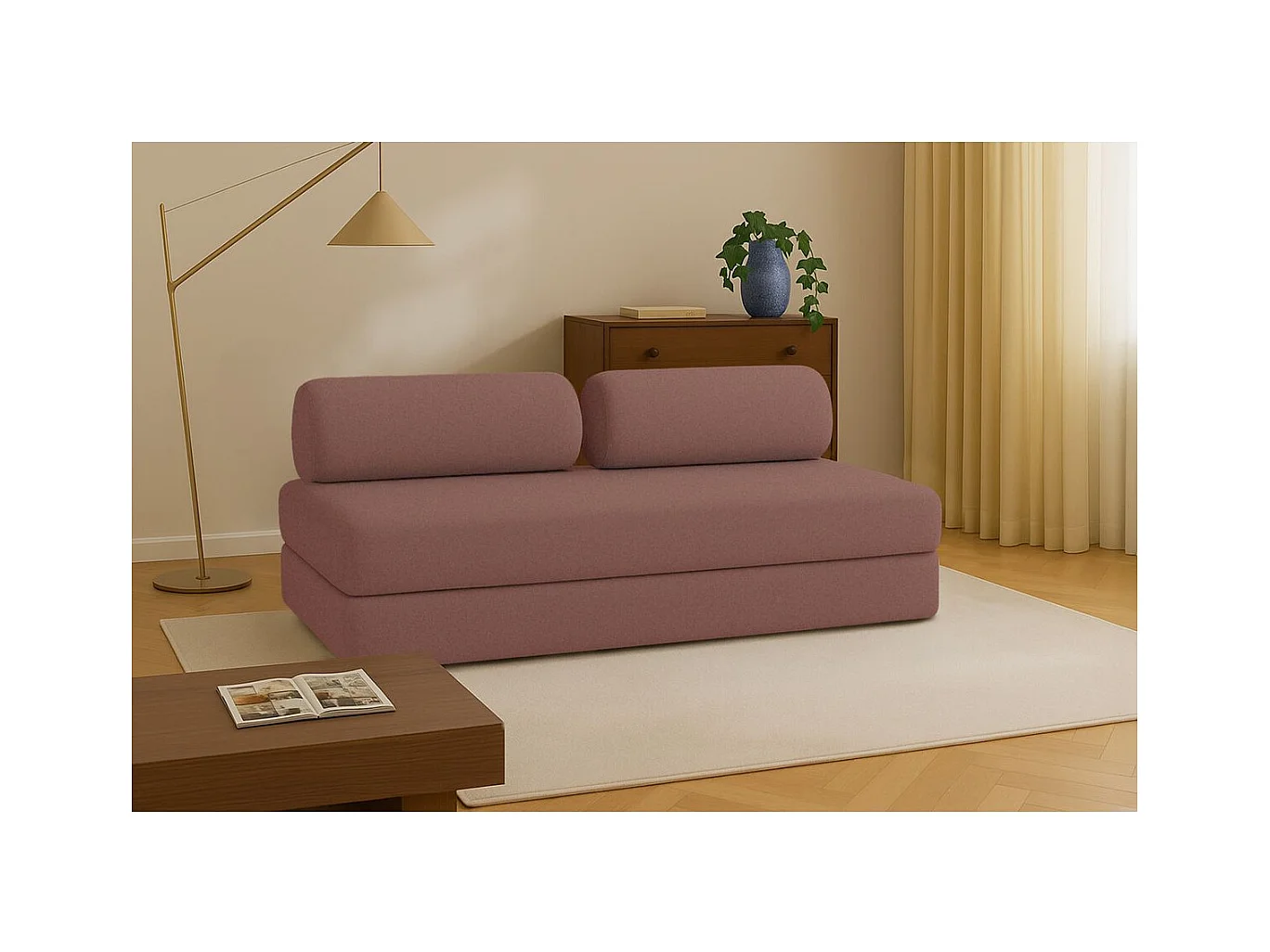 Canapé droit modulable et convertible 3 places - Tissu lisse - Terracotta