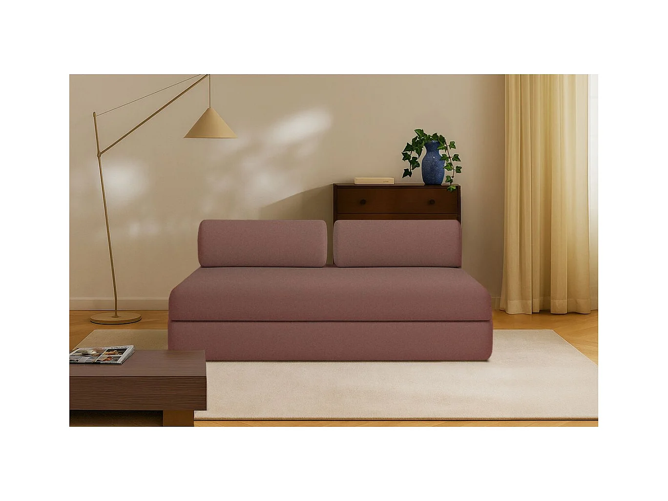 Canapé droit modulable et convertible 3 places - Tissu lisse - Terracotta