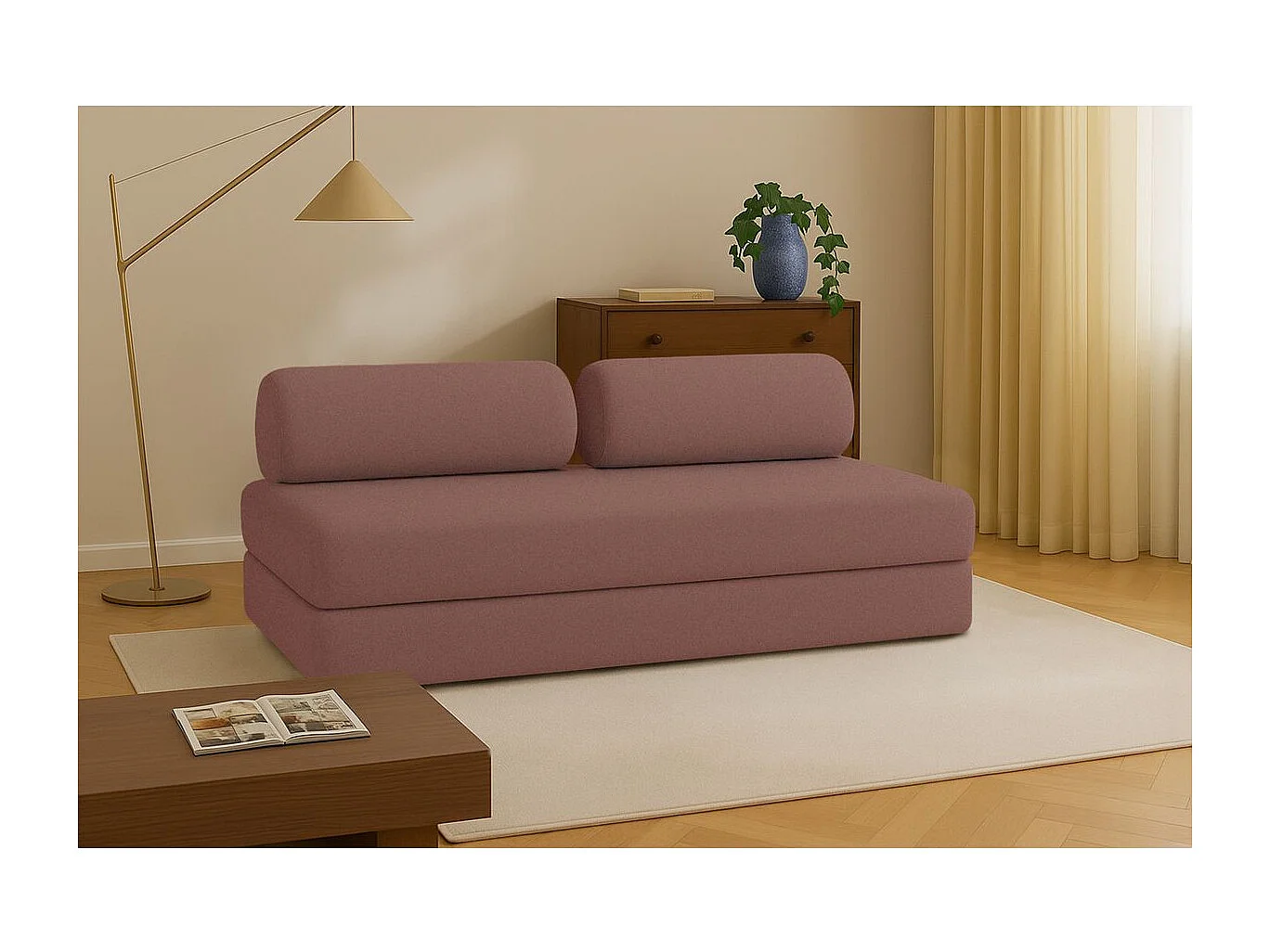 Canapé droit modulable et convertible 3 places - Tissu lisse - Terracotta