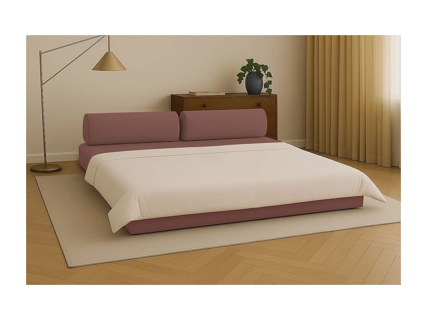 Canapé droit modulable et convertible 3 places - Tissu lisse - Terracotta