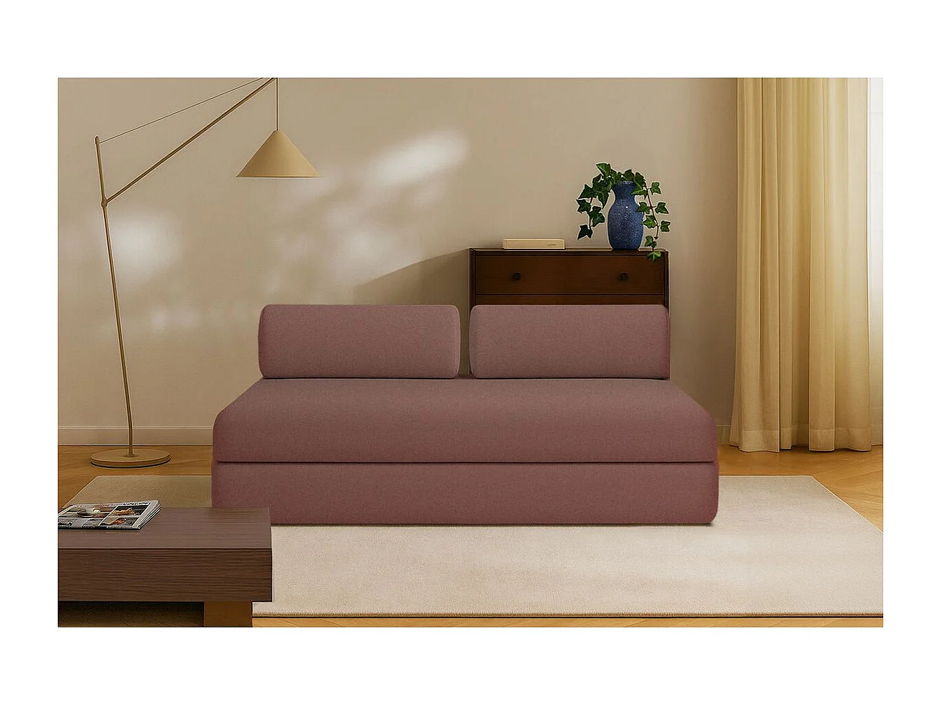 Canapé droit modulable et convertible 3 places - Tissu lisse - Terracotta