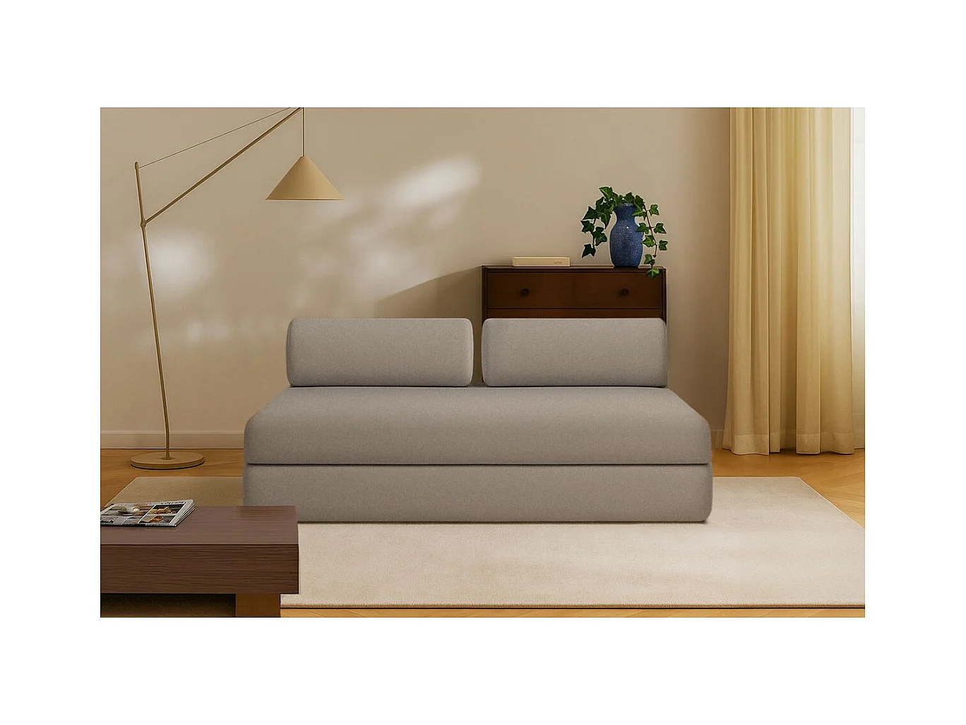 Canapé droit modulable et convertible 3 places - Tissu lisse - Taupe