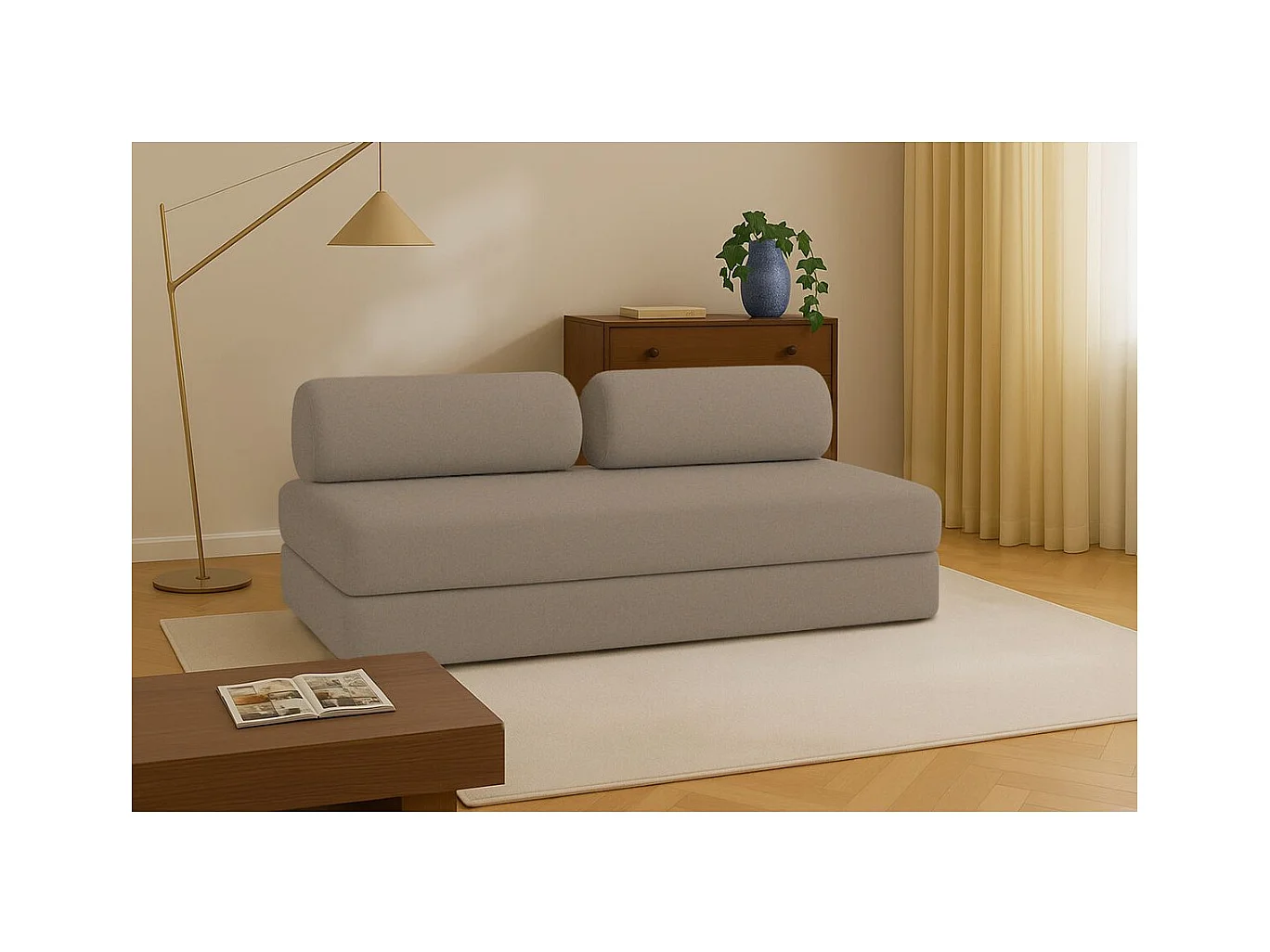 Canapé droit modulable et convertible 3 places - Tissu lisse - Taupe