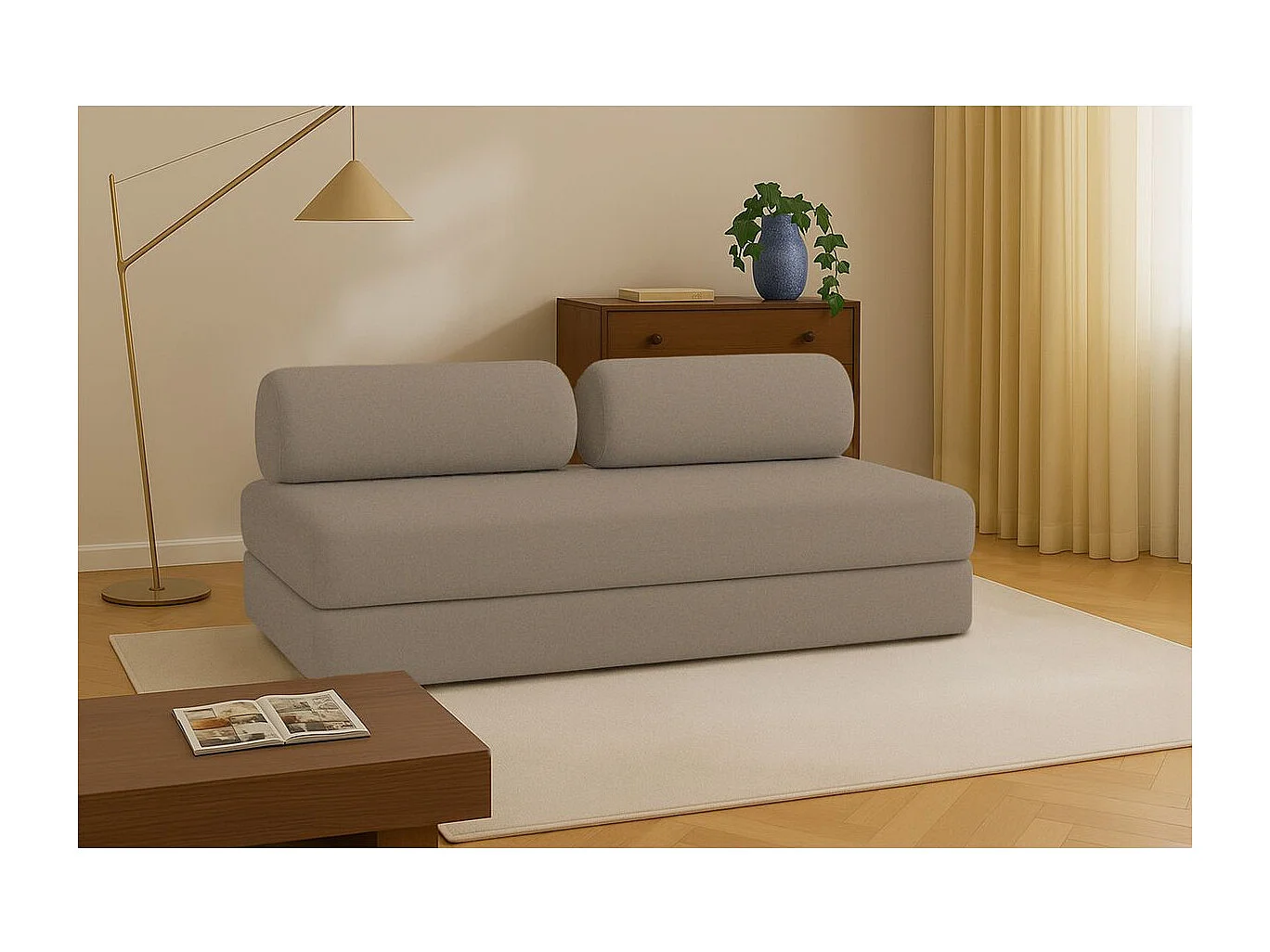 Canapé droit modulable et convertible 3 places - Tissu lisse - Taupe