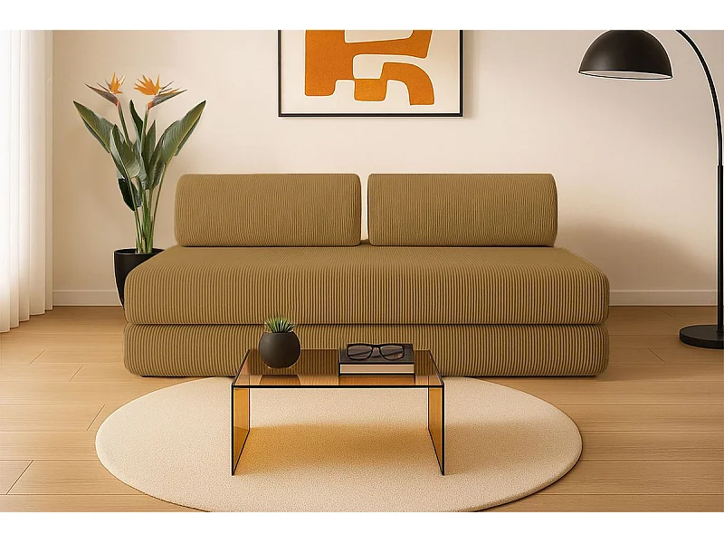 Canapé droit modulable et convertible 3 places - Velours côtelé - Jaune