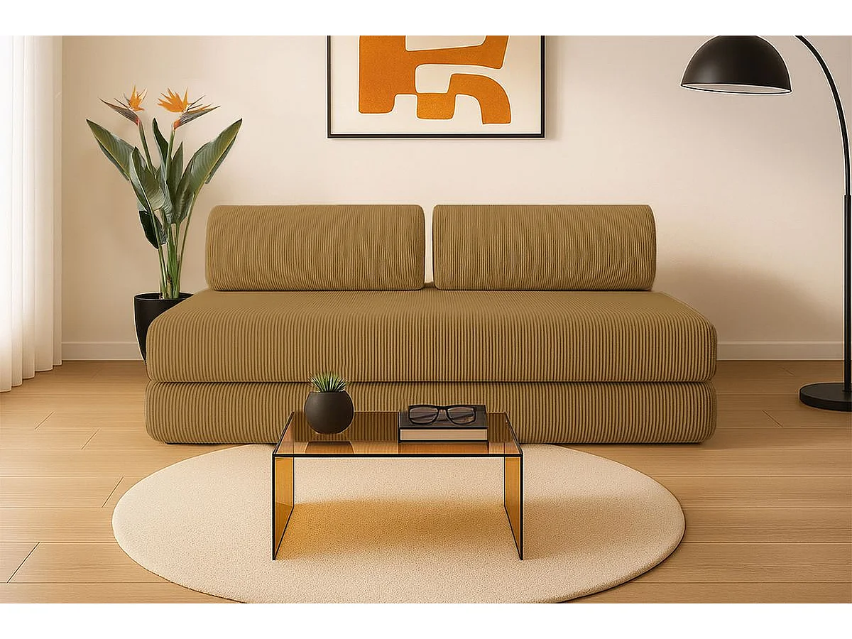 Canapé droit modulable et convertible 3 places - Velours côtelé - Jaune