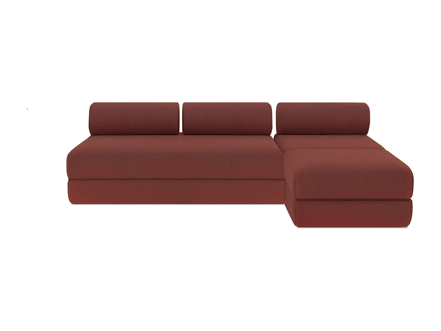 Canapé d'angle modulable et convertible 6 places - Velours côtelé - Rouge