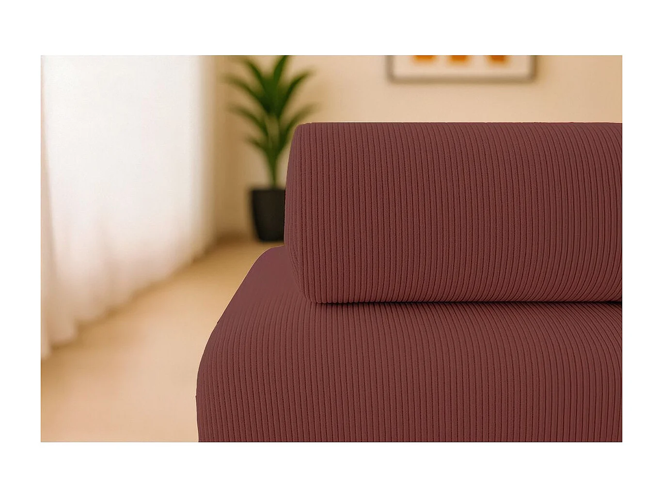 Canapé d'angle modulable et convertible 6 places - Velours côtelé - Rouge