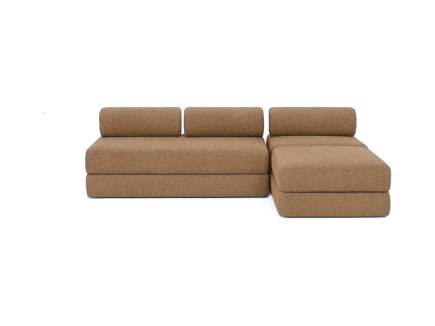Canapé d'angle modulable et convertible 6 places - Tissu tweed - Marron