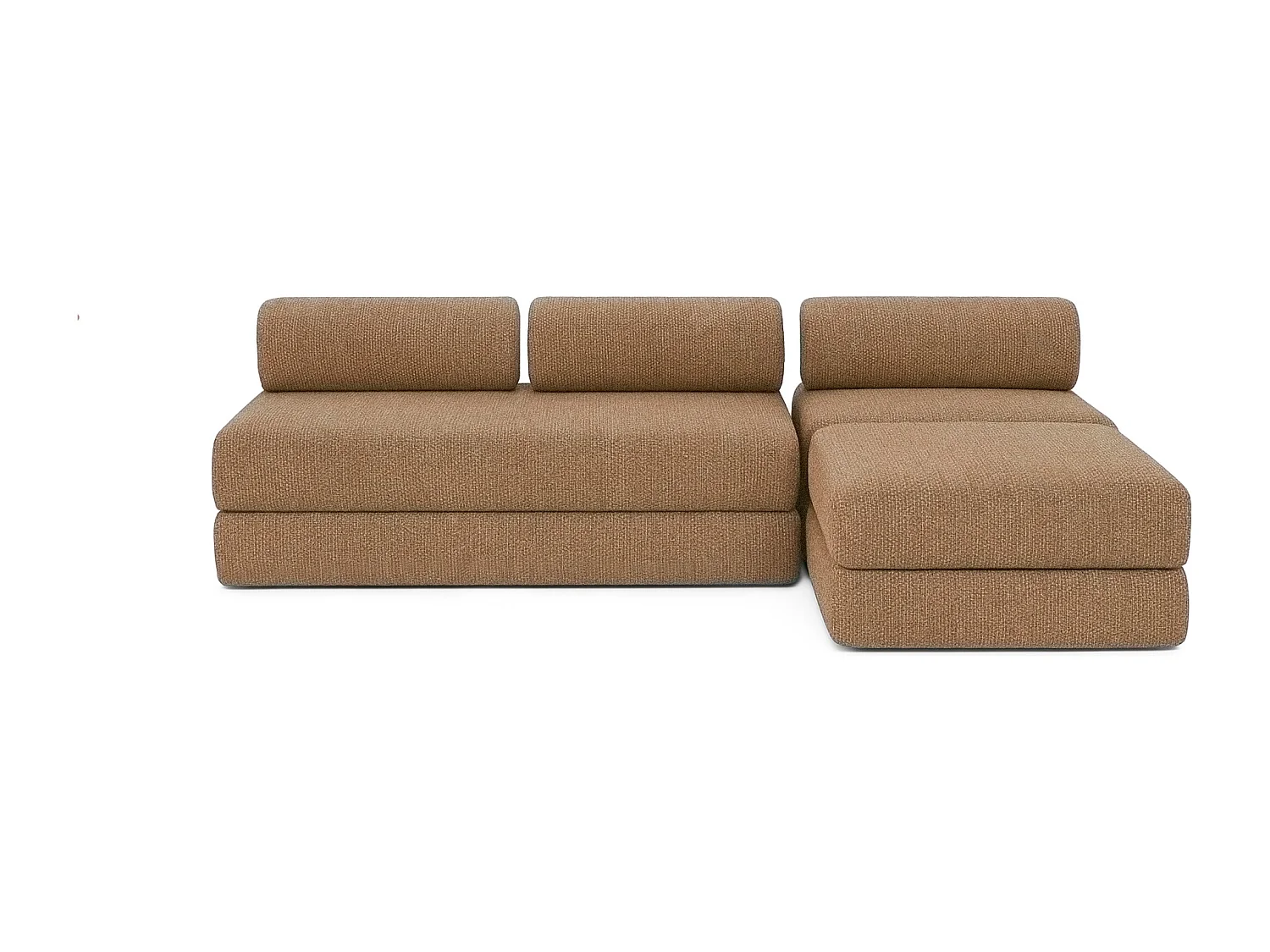 Canapé d'angle modulable et convertible 6 places - Tissu tweed - Marron