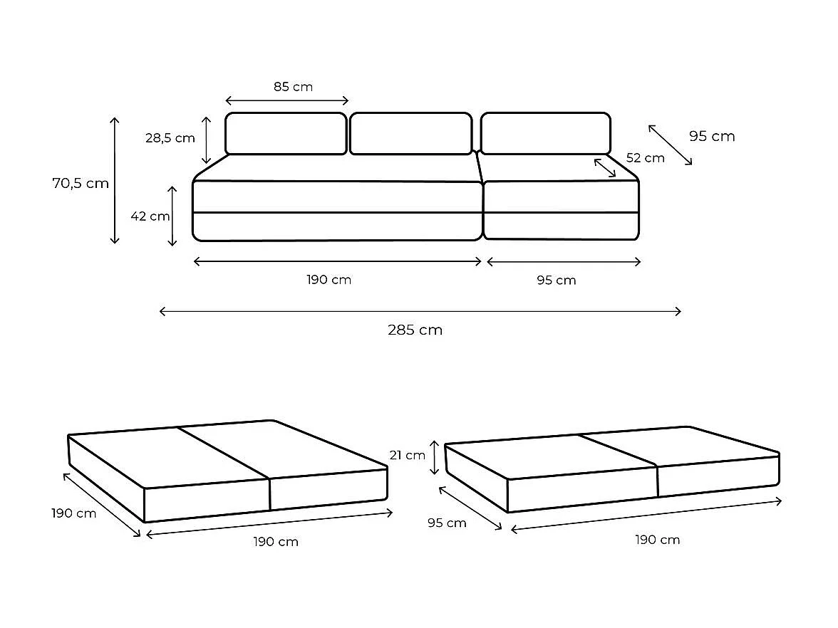 Canapé droit modulable et convertible 4 places - Tissu lisse - Rose