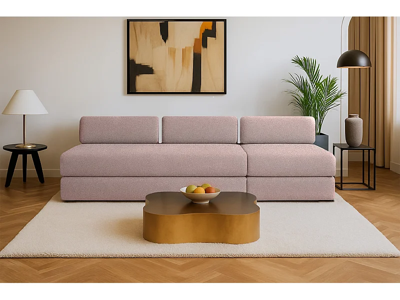 Canapé droit modulable et convertible 4 places - Tissu lisse - Rose