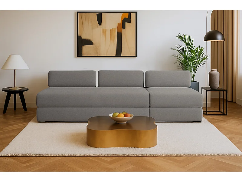 Canapé droit modulable et convertible 4 places - Tissu lisse - Gris