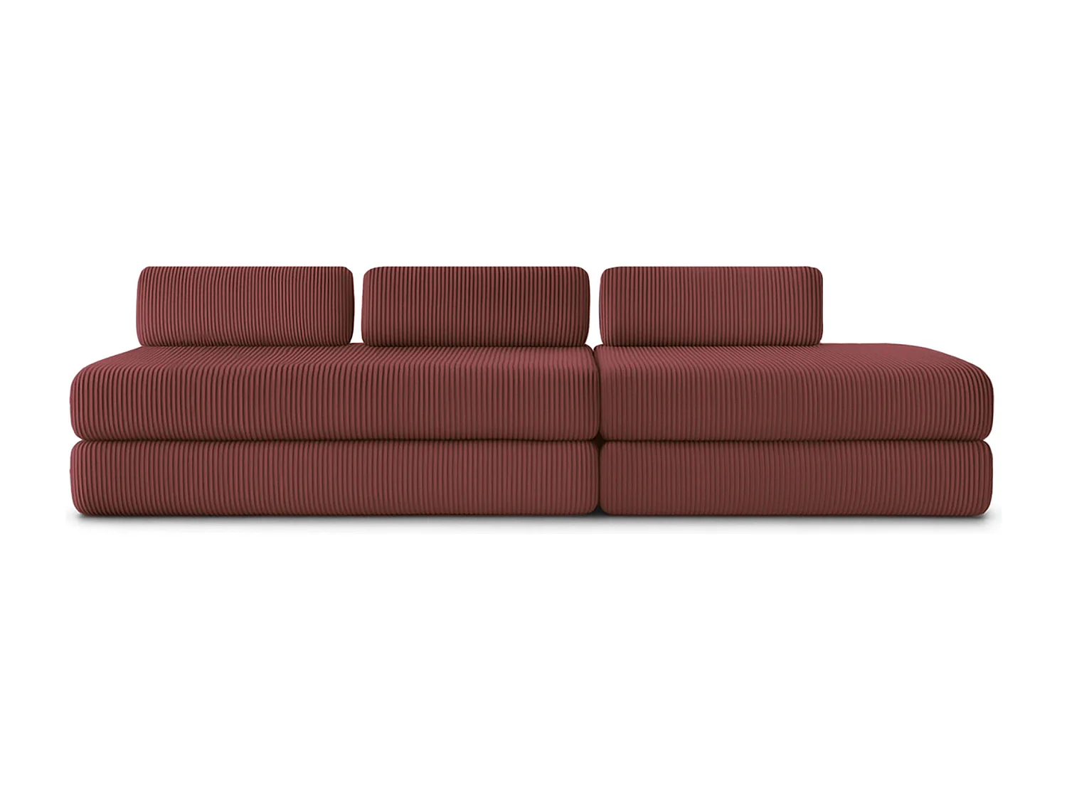 Canapé droit modulable et convertible 5 places - Velours côtelé - Rouge