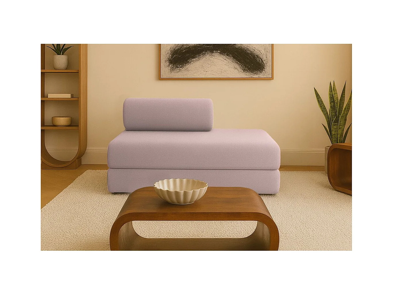 Canapé droit modulable et convertible 2 places - Tissu lisse - Rose