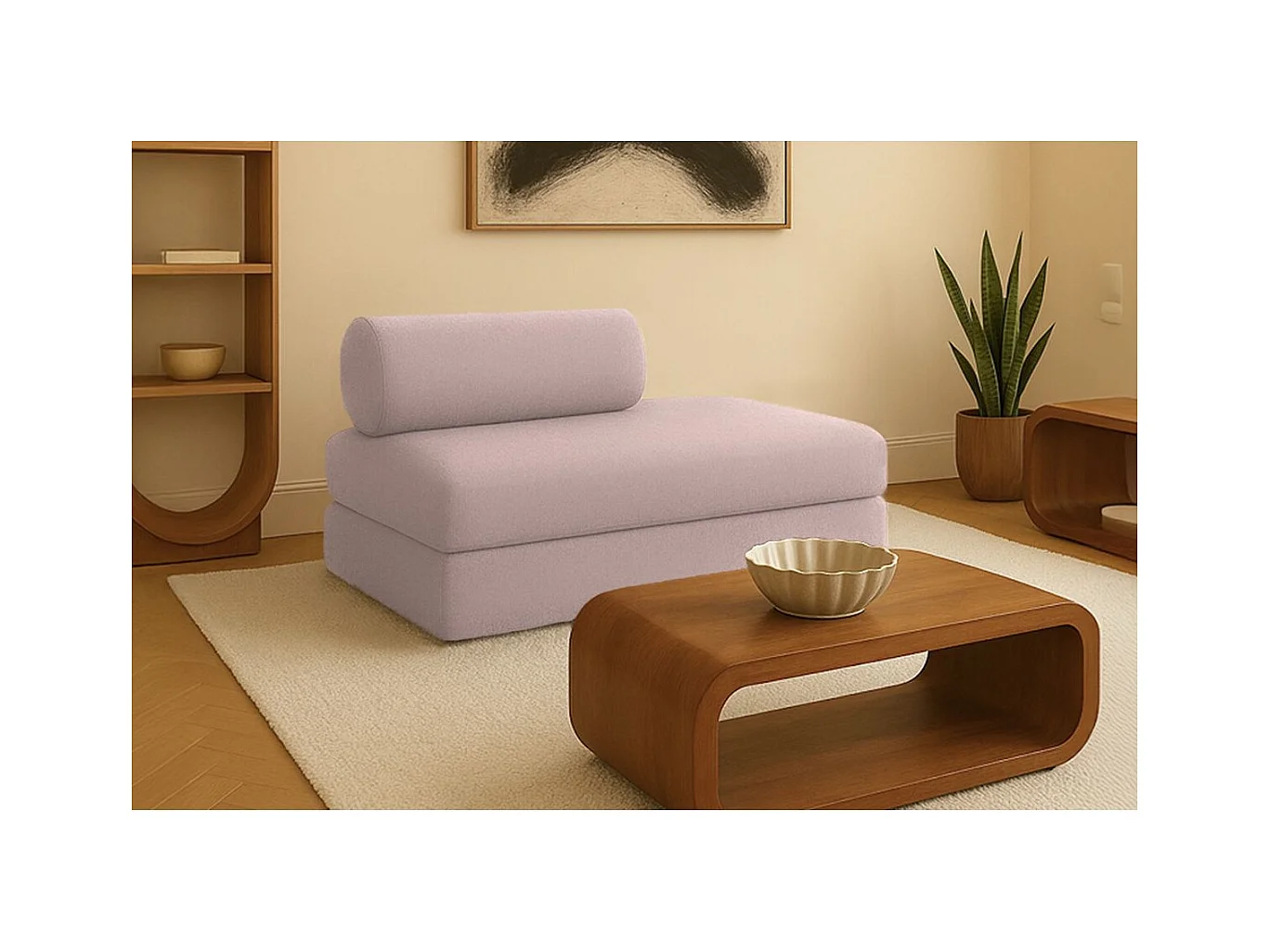 Canapé droit modulable et convertible 2 places - Tissu lisse - Rose