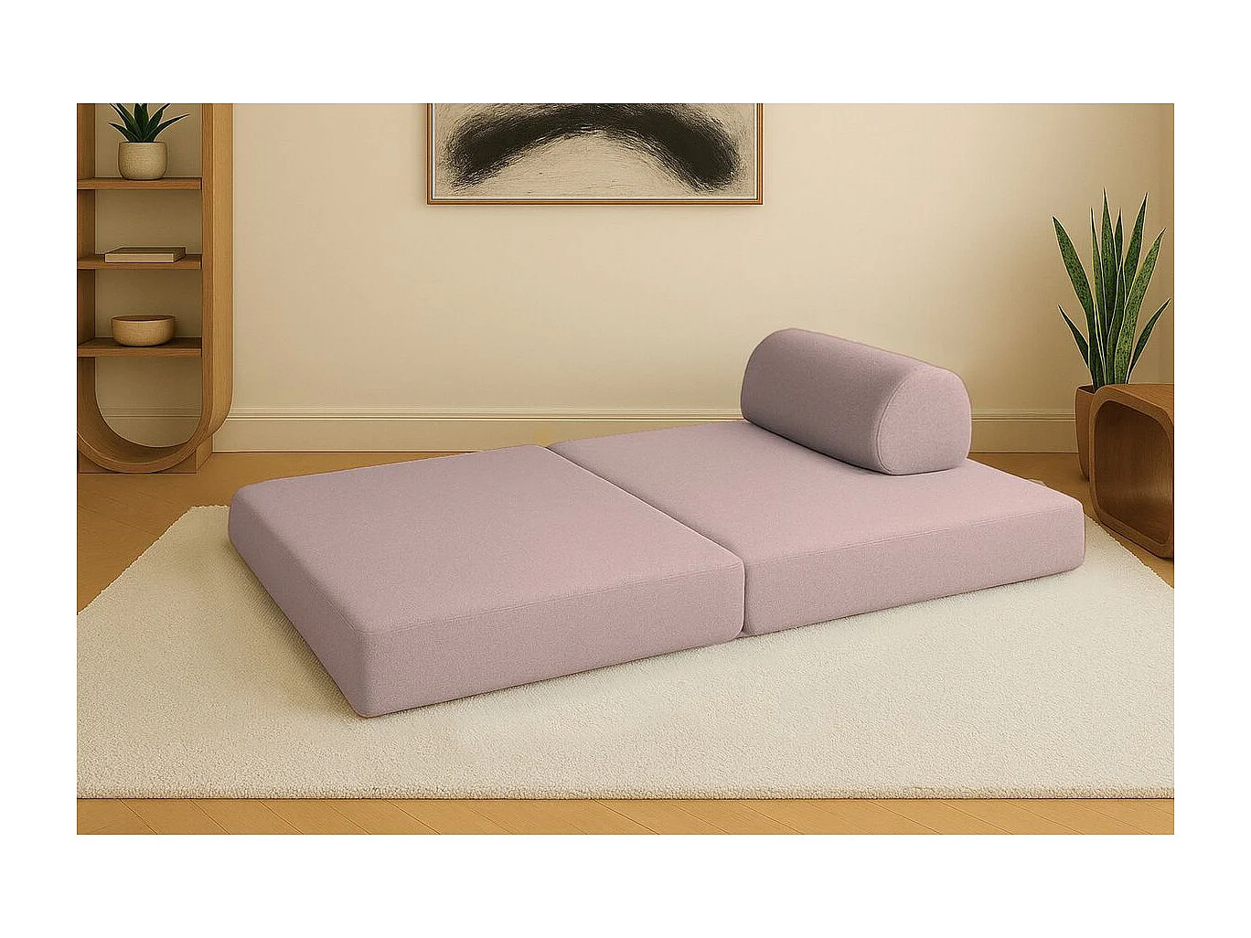 Canapé droit modulable et convertible 2 places - Tissu lisse - Rose