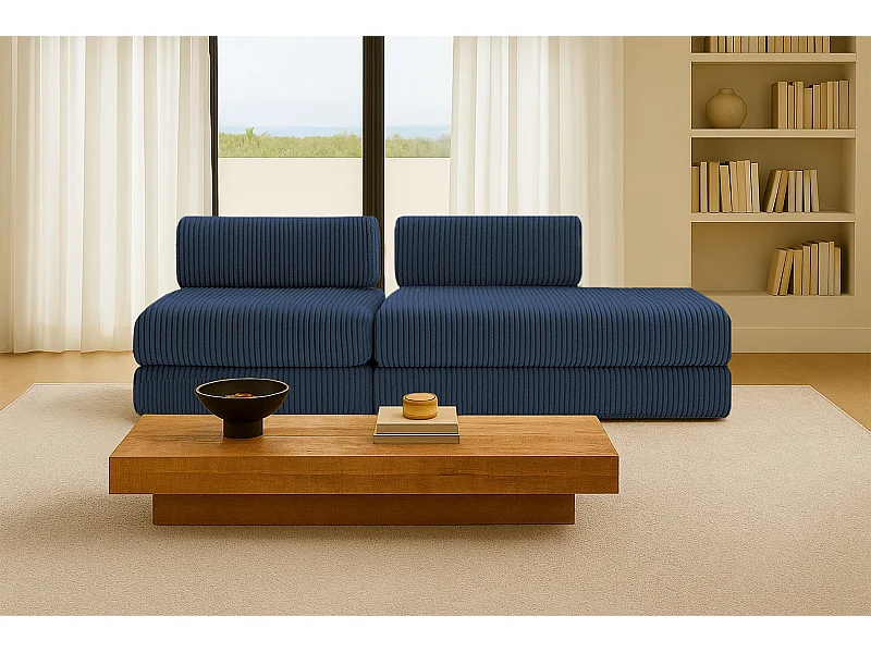 Canapé droit modulable et convertible 3 places - Velours côtelé XL - Bleu