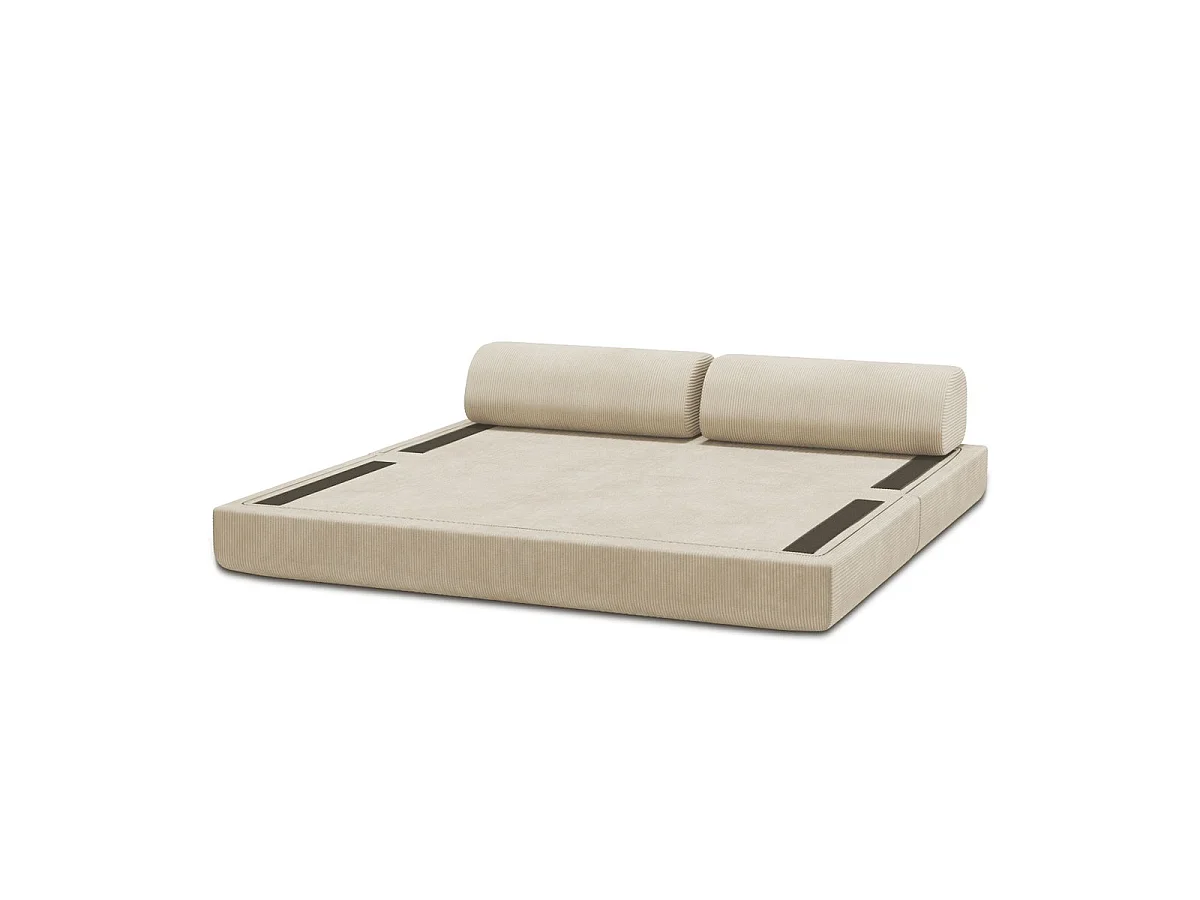 Canapé droit modulable et convertible 3 places - Velours côtelé - Beige