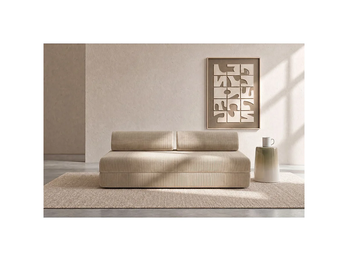 Canapé droit modulable et convertible 3 places - Velours côtelé - Beige