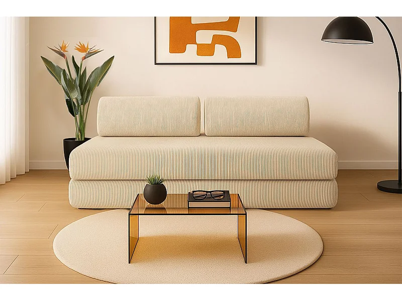 Canapé droit modulable et convertible 3 places - Velours côtelé - Beige